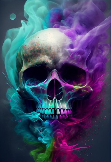 A skull with a purple smoke on it