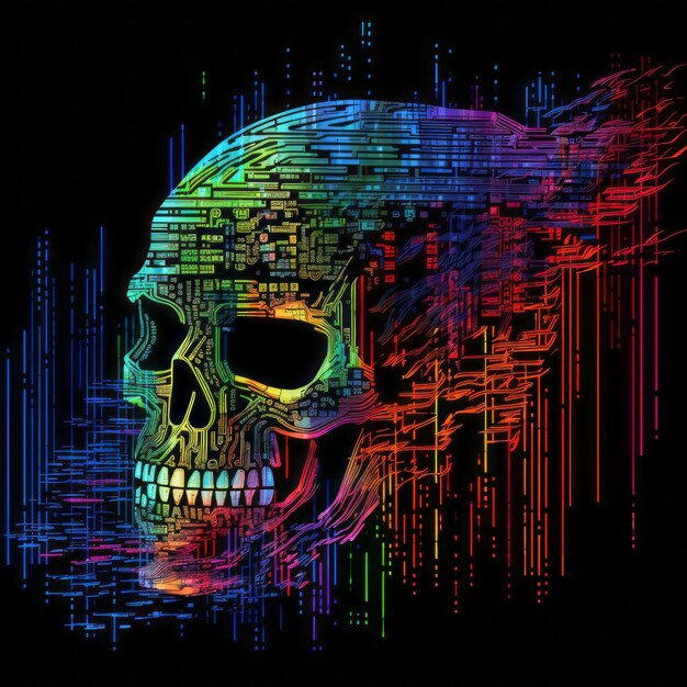 Photo a skull with a rainbow background on a black background