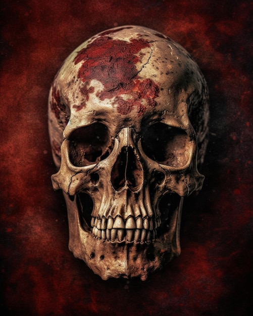 A skull with a red background and the word dead on it