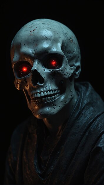 a skull with red eyes and glowing eyes is displayed