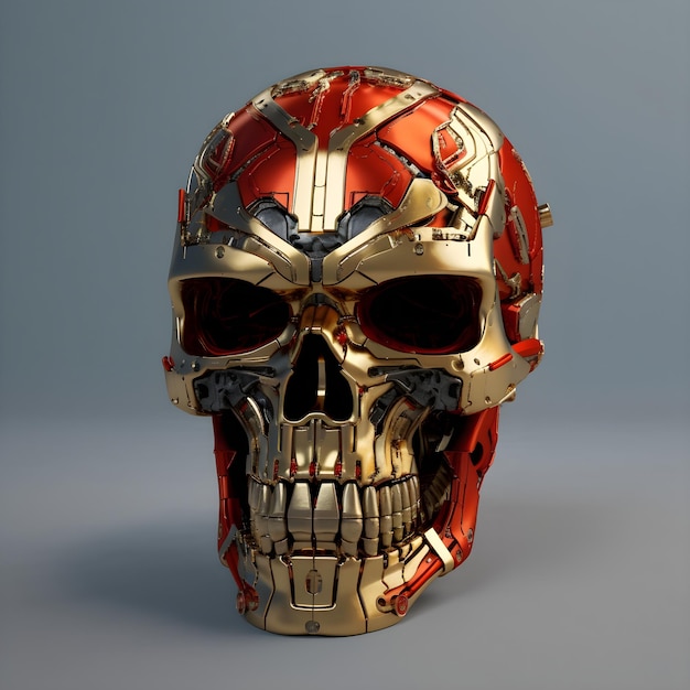 A skull with a red and gold skull on it.