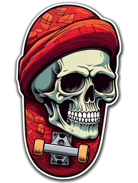 Photo a skull with a red hat and a red bandana.