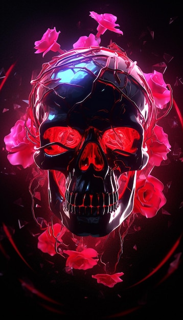 A skull with red roses on it