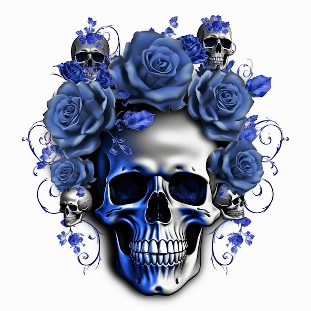 Photo a skull with roses on it