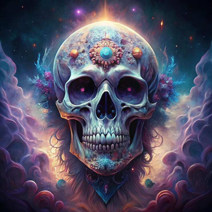 Skull with a skull and the words alien on it