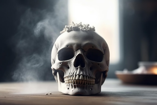 A skull with smoke coming out of it