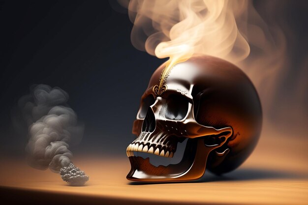 A skull with smoke coming out of it