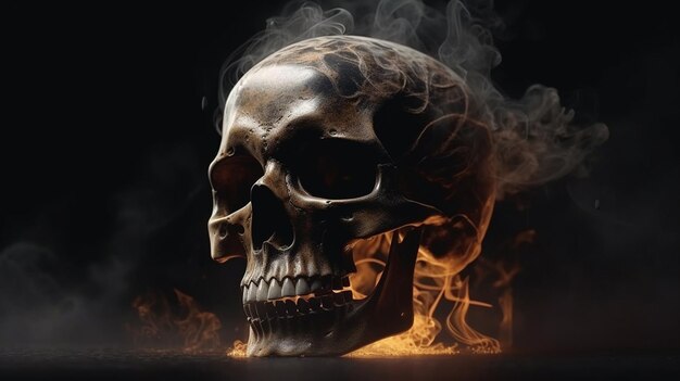 Skull with smoke on dark background Halloween conceptgenerative ai