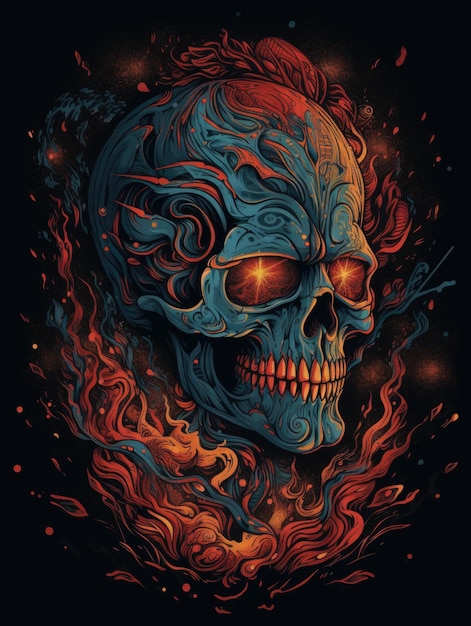 A Skull with Smoke and Fire