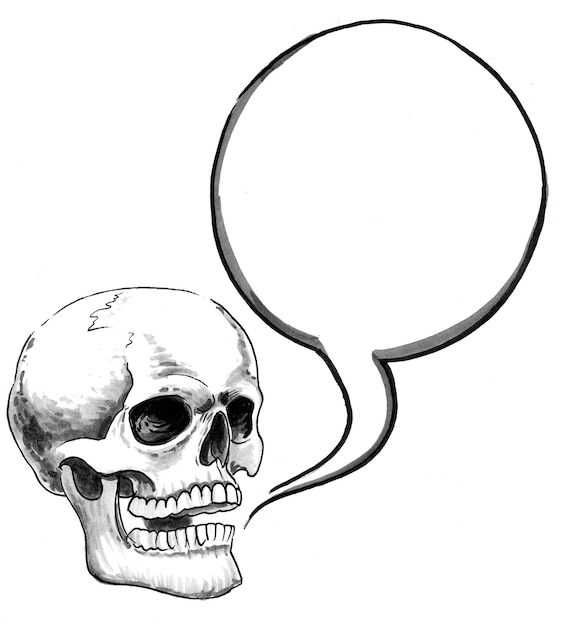 A skull with a speech bubble that says " skull " on it.