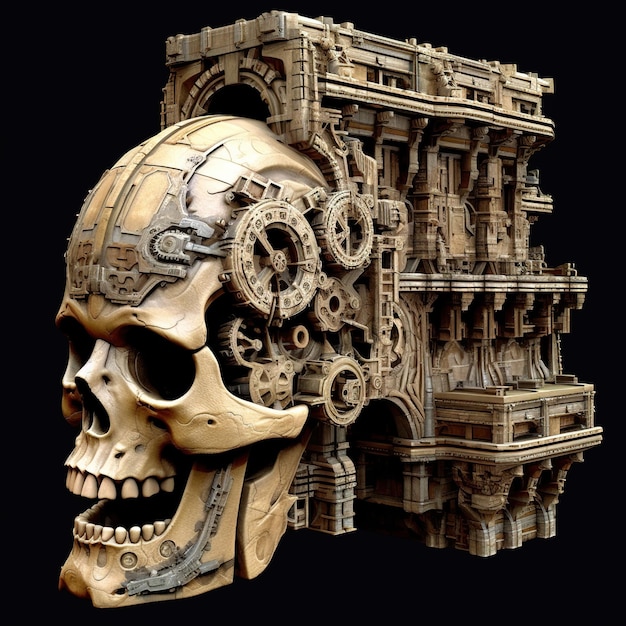 A skull with a structure on it