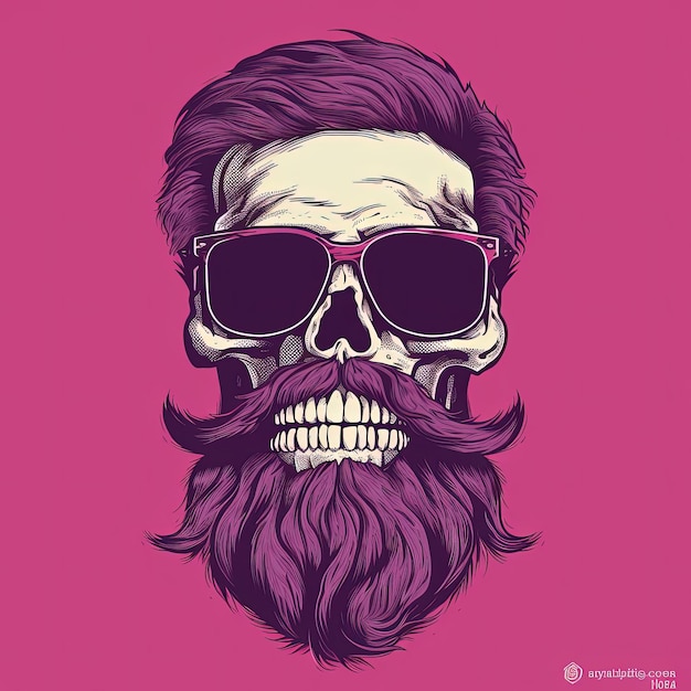 skull with sunglasses and beard hand drawn illustration