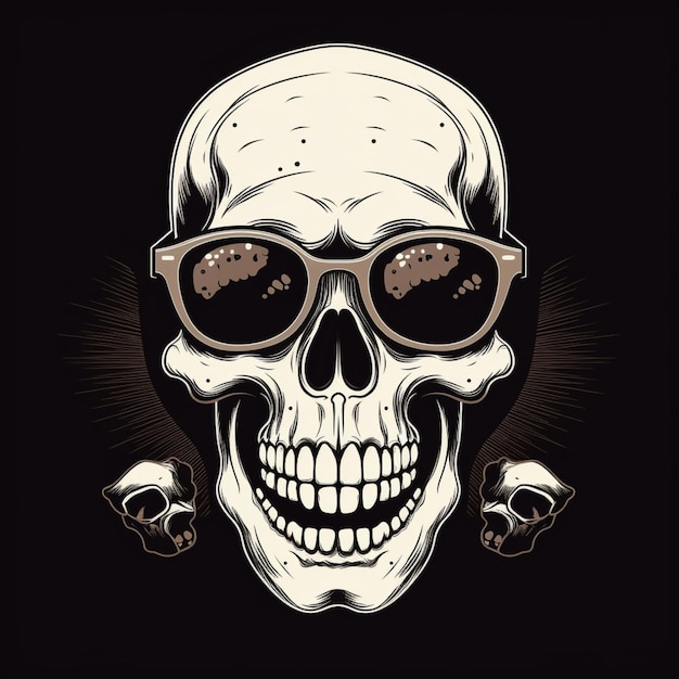 A skull with sunglasses and a black background