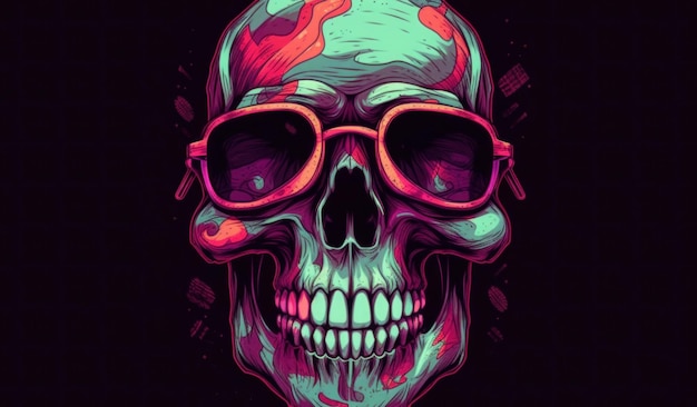 Photo a skull with sunglasses and a cool glasses.