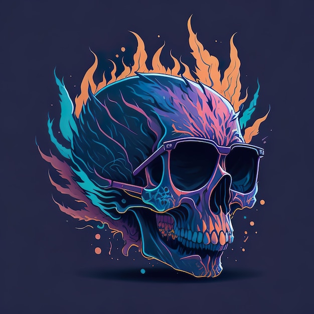 A skull with sunglasses and a flame on it