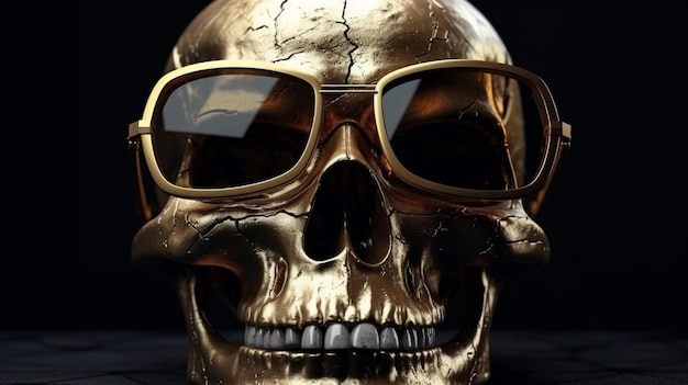 A skull with sunglasses on it and a black backgroundgenerative ai