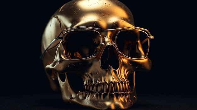 A skull with sunglasses on it and a black backgroundgenerative ai