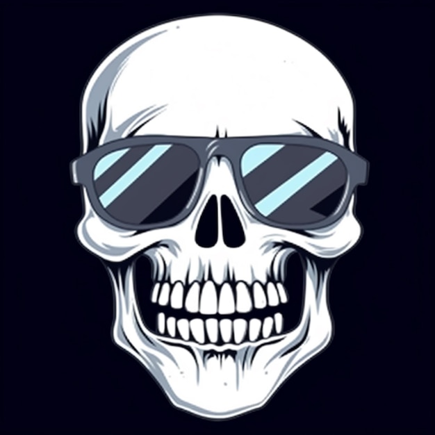 a skull with sunglasses on its face and a black background generative ai