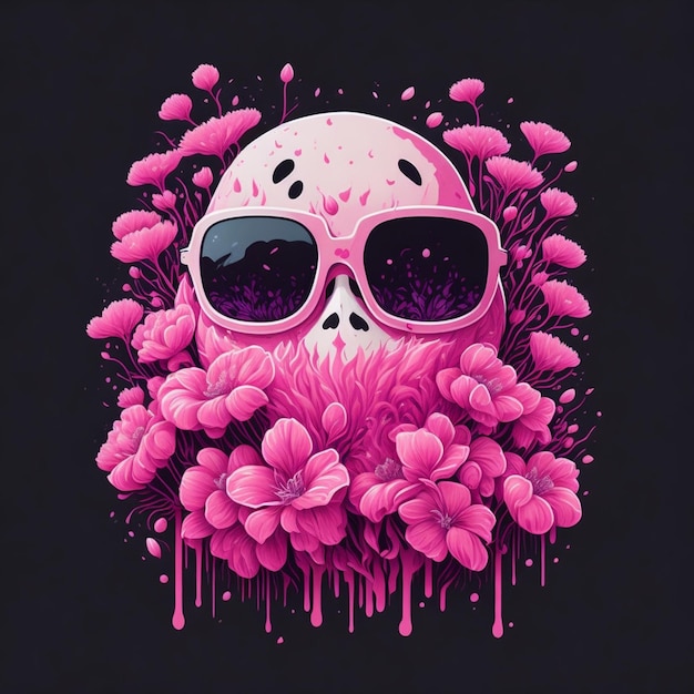 Photo a skull with sunglasses and a pink skull with a pink face and a pink flower in the background.