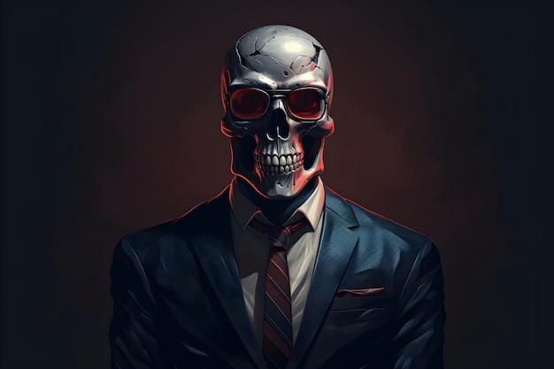 Skull with sunglasses and a suit