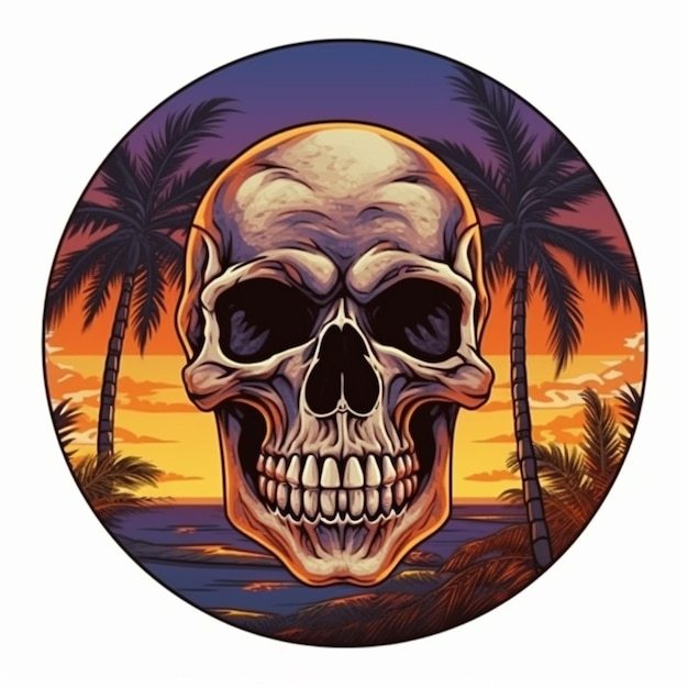 Photo a skull with a sunset in the background generative ai