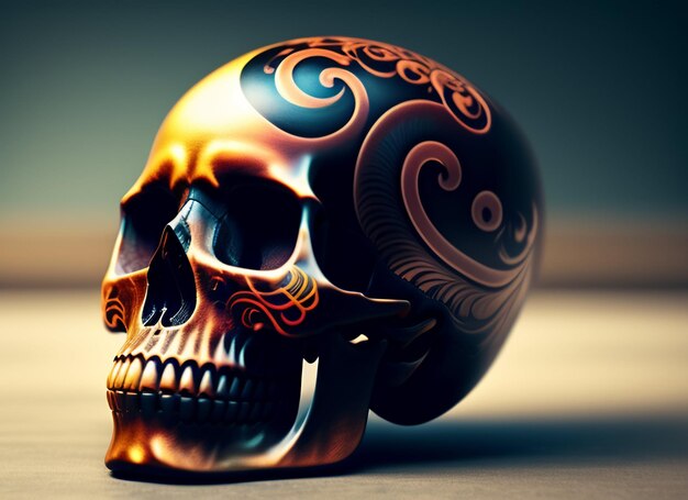 A skull with a swirly pattern on it