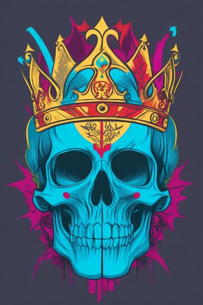 Skull with tattoos and gold crown 3D rendering 1