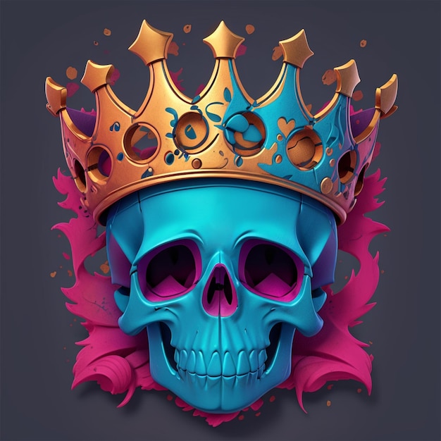 Skull with tattoos and gold crown 3D rendering