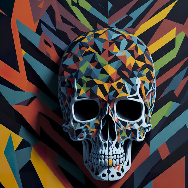 A skull with a triangle pattern on it