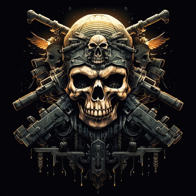 skull with weapons skull and cross in the style of militaristic realism retro rock hd image