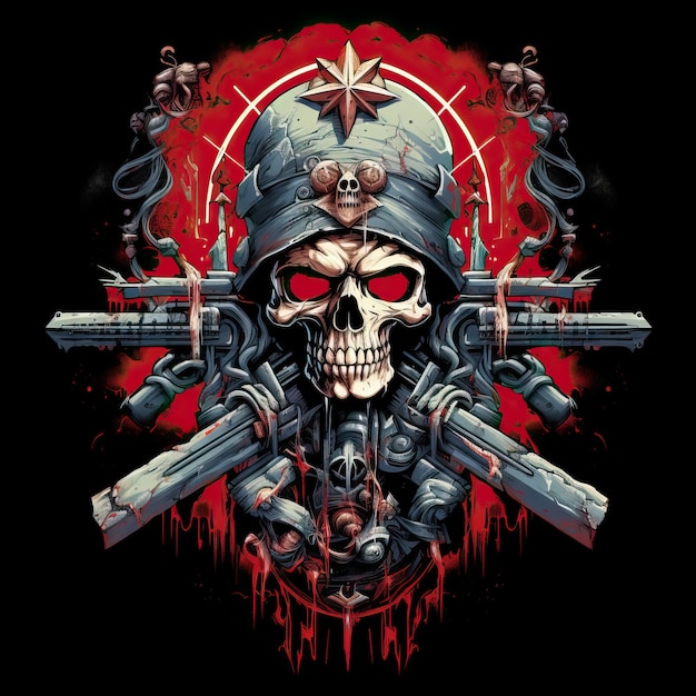 skull with weapons skull and cross in the style of militaristic realism retro rock hd image