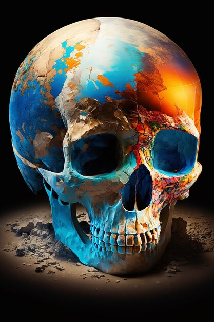 A skull with the world on it