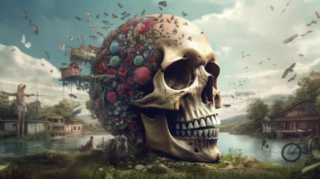 Skull in the woods Generative ai