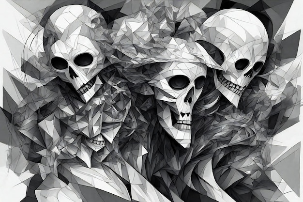 Skulls on abstract polygonal background Digital illustration