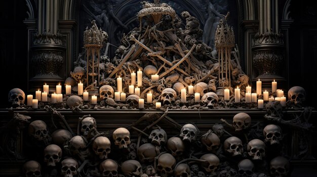 骨 の 祭壇 を 飾る 頭蓋骨