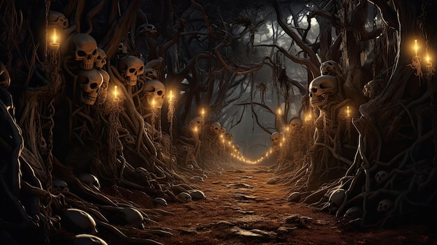 Skulls Along an Enchanted Pathway