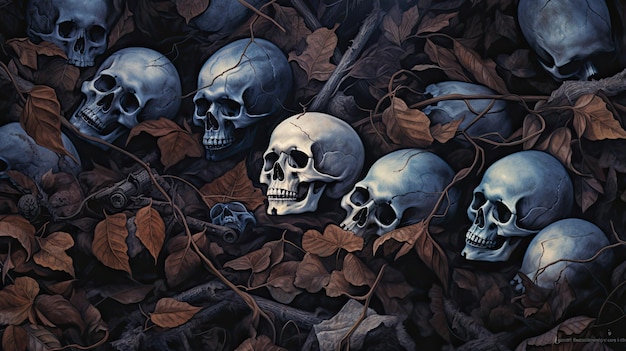 Skulls Amidst Fallen Leaves