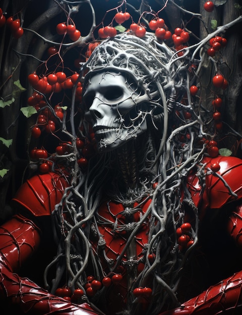 Skulls and bones in mystical and horrifying atmosphere of netherworld