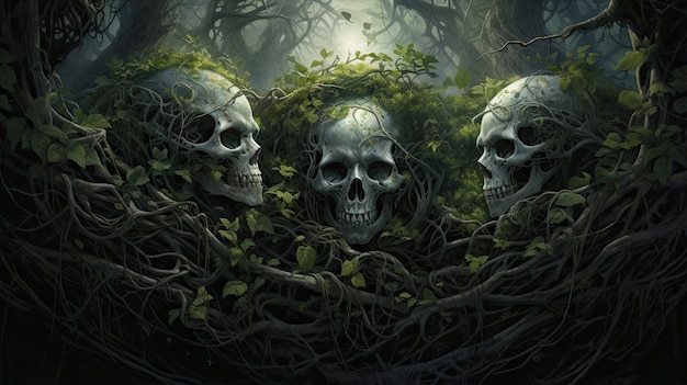 Skulls in the Embrace of Haunted Roots