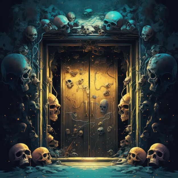 skulls gate dark fantasy illustration