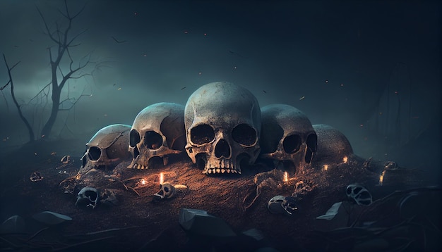 Skulls on the ground Created with Generative AI