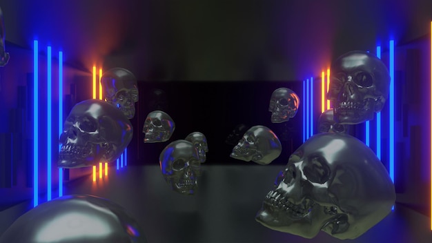 Skulls Laser Tunnel background 3d render