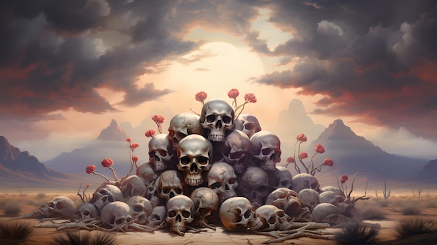 skulls in the middle of the desert for the background wallpaper
