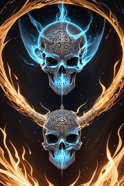 火と青のエネルギーを持つ頭蓋骨