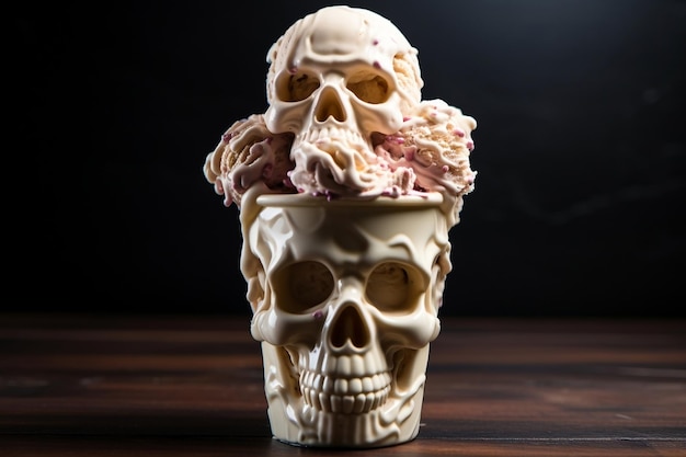 SkullShaped Creamy Ice Cream Illustration Generative AI