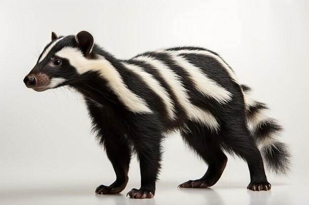 Foto skunk isolato sul lato di sfondo bianco