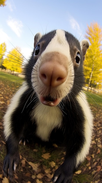 Skunk touches camera taking selfie Funny selfie portrait of animal