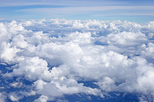 Sky background with clouds. Aerial view