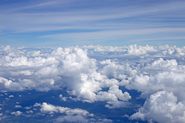 Sky background with clouds. Aerial view