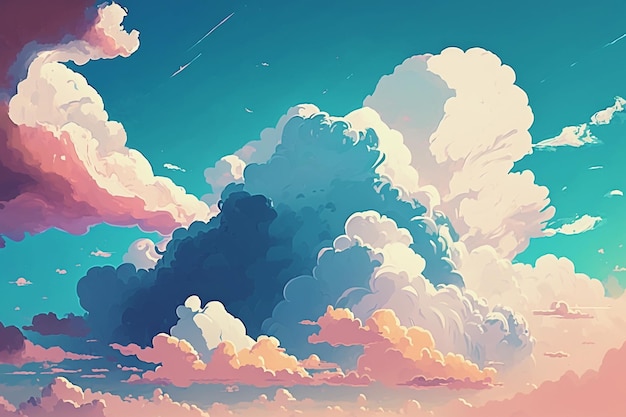 Sky background with white clouds fantasy cloudy sky with illustration